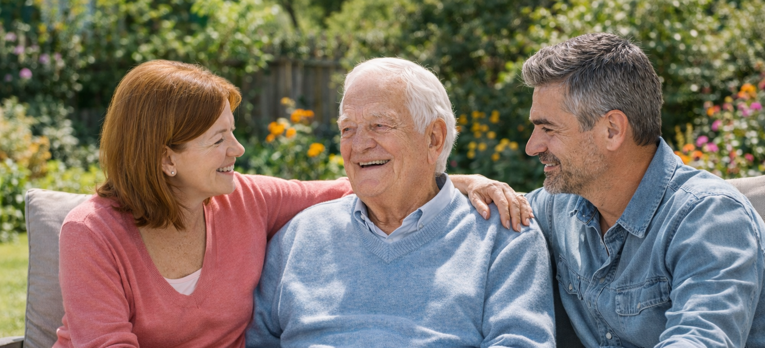 Couple sitting outside with their parent